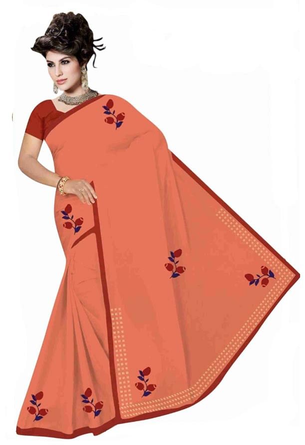 WOMEN SYNTHETIC SATIN SAREE WITH BLOUSE-PEACH-DF GOODLUCK 2019