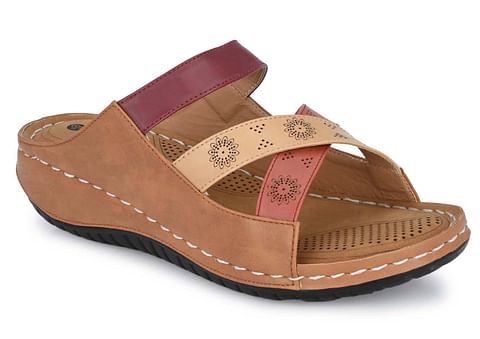 Pair-it Women Doctor Slippers LZ-DR-Slipper-103 Maroon/Beige