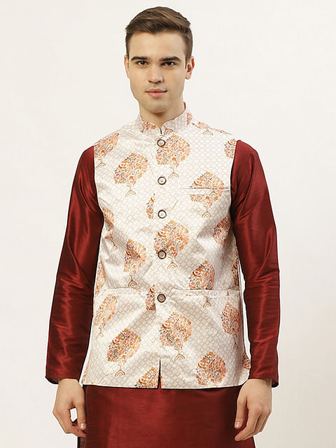 Authenzaa Men'S Waistcoat ETH-WC0001, White 