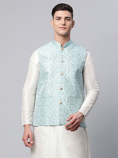 Authenzaa Men'S Waistcoat ETH-WC0005, Sky Blue 