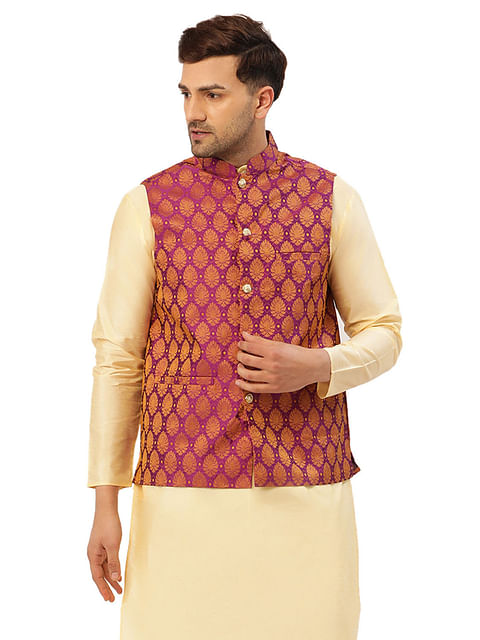 Authenzaa Men'S Waistcoat ETH-WC0007, Pink