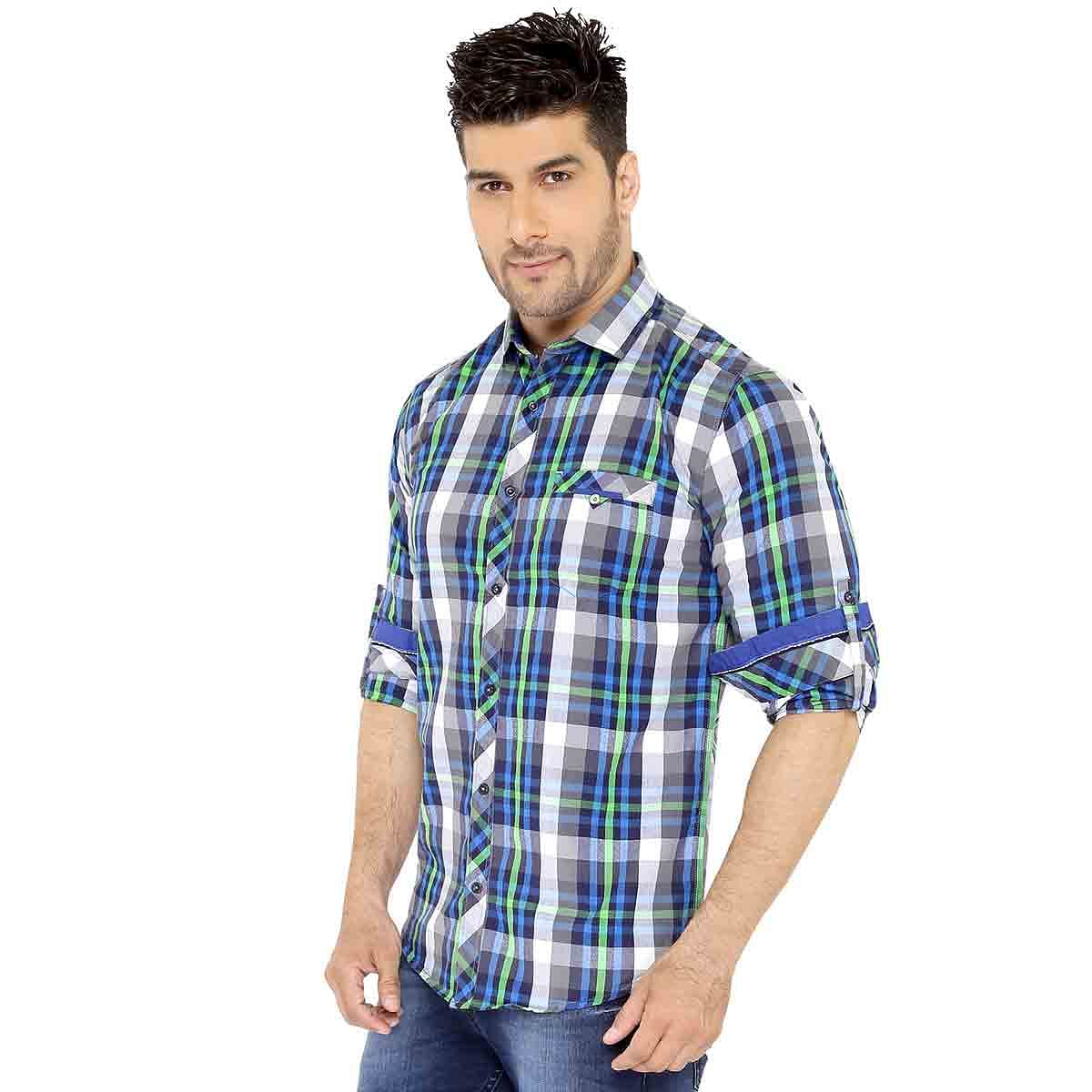 Green & Blue Checks Casual Shirt