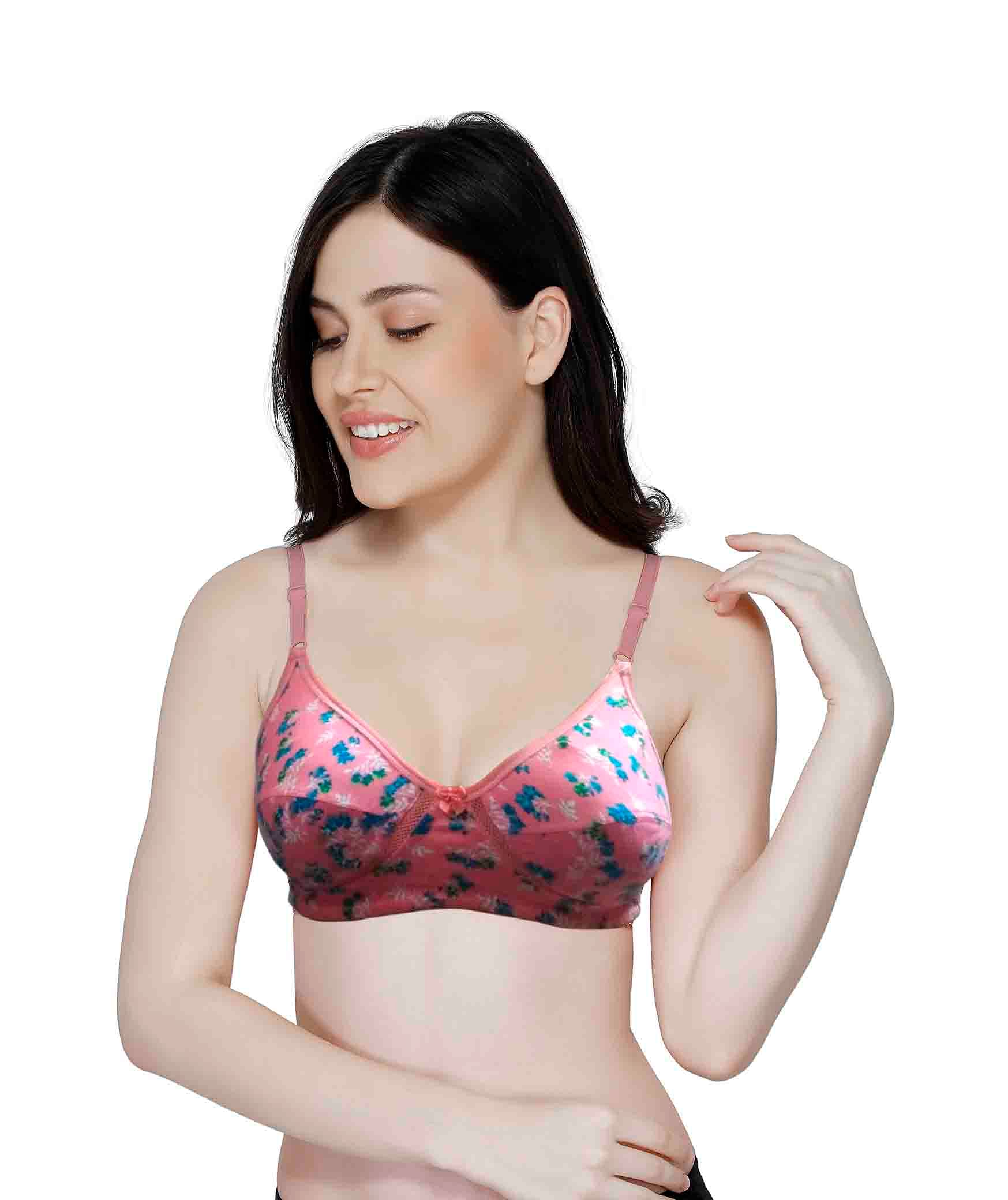 Printed Cotton Wirefree Cut and Sew Bra-KS006-Pink