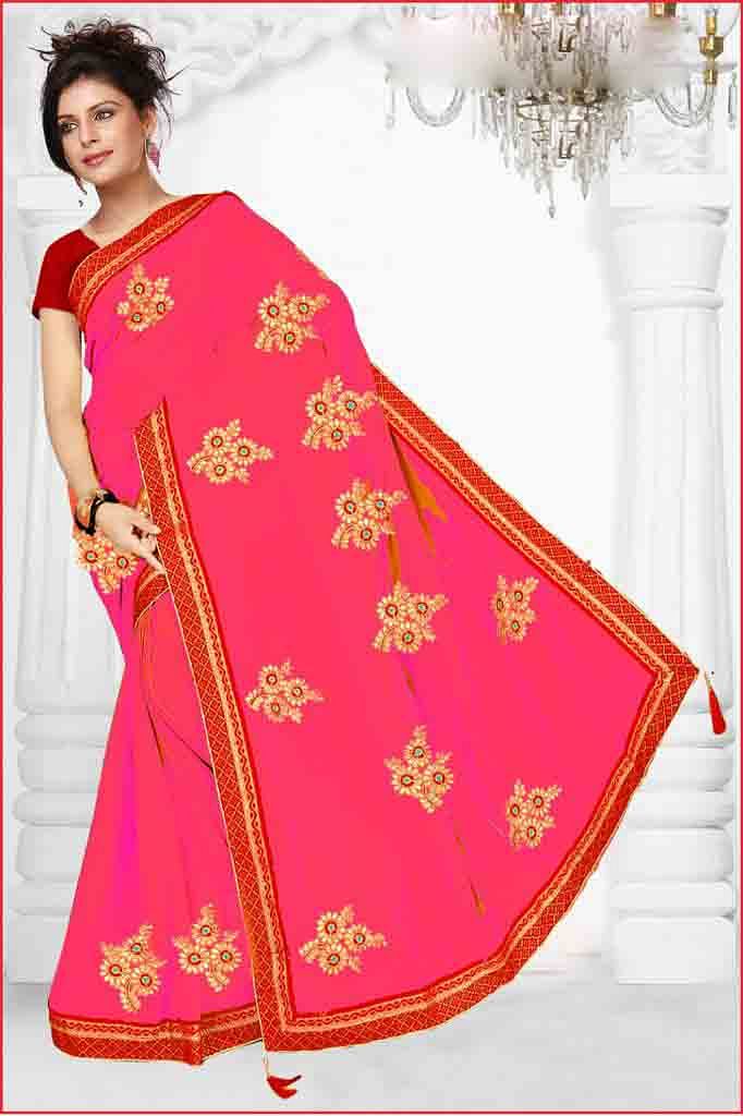 WOMEN SAREE WITH BLOUSE-PINK-DF HEROINE 01