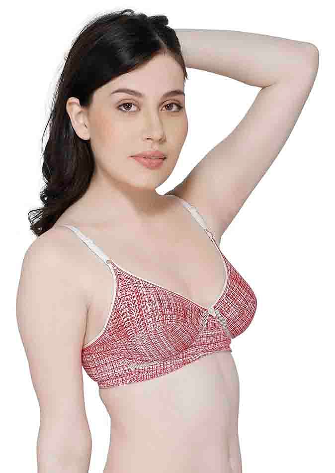 Printed Cotton Wirefree Cut and Sew Bra-KS006-Red