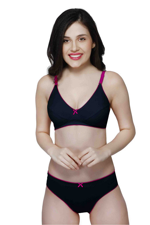 Wirefree Everyday Bra with Co-ordinated Panty-KS009-Black