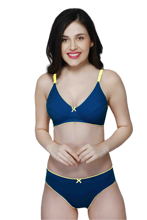 Wirefree Everyday Bra with Co-ordinated Panty-KS009-Blue