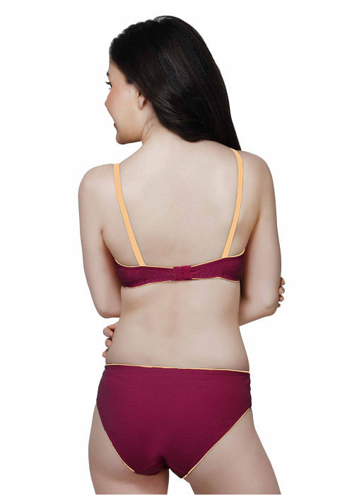 Wirefree Everyday Bra with Co-ordinated Panty-KS009-Maroon