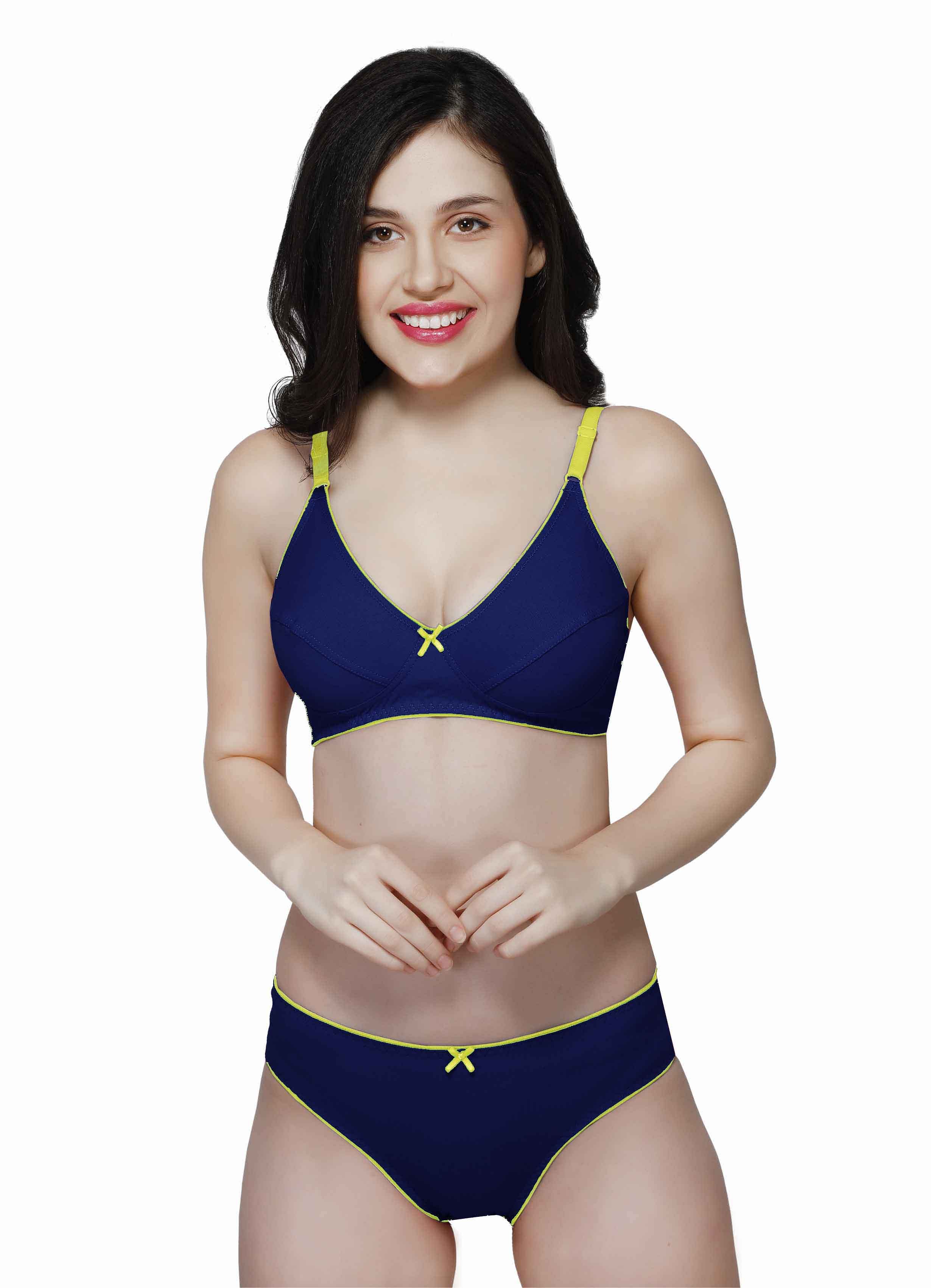 Wirefree Everyday Bra with Co-ordinated Panty-KS009-Navy Blue