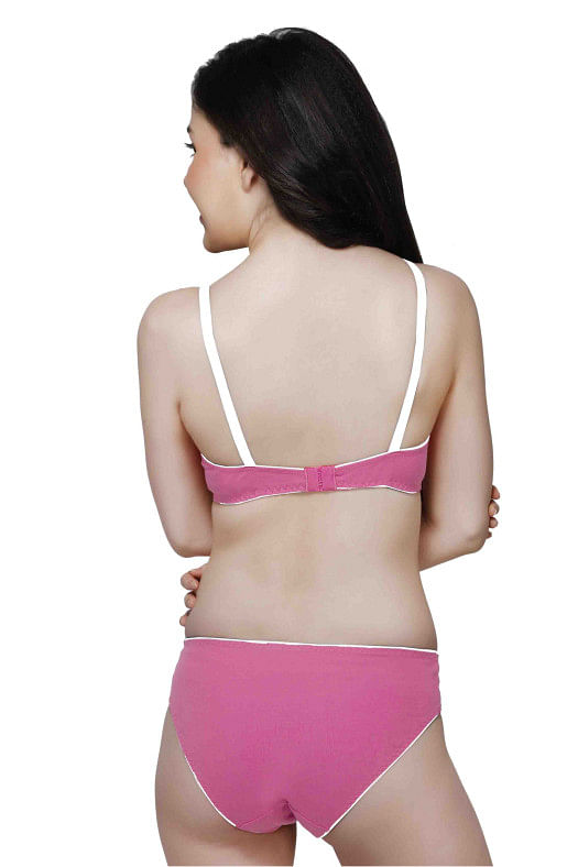 Wirefree Everyday Bra with Co-ordinated Panty-KS009-Pink