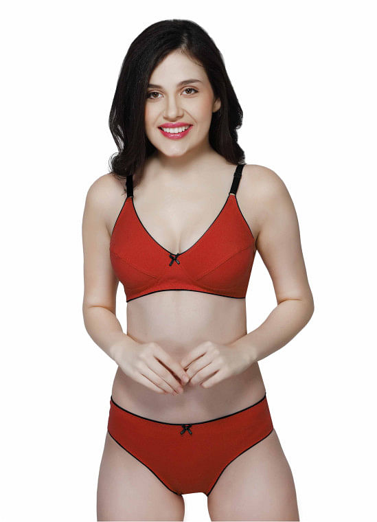 Wirefree Everyday Bra with Co-ordinated Panty-KS009-Red