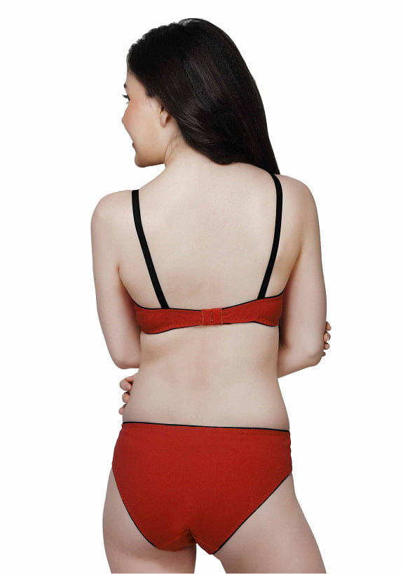 Wirefree Everyday Bra with Co-ordinated Panty-KS009-Red