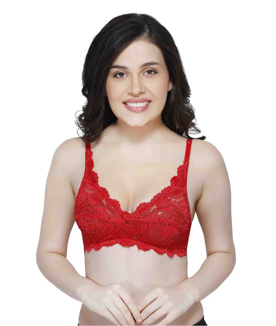 Non Wired Sheer Lace Bra-KS013-Red