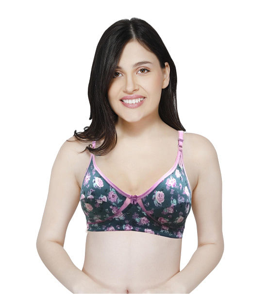 Printed Cotton Wirefree Cut and Sew Bra-KS006-Green