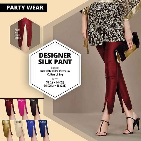WMN PALAZZO DESIGNER SILK PANT MAROON