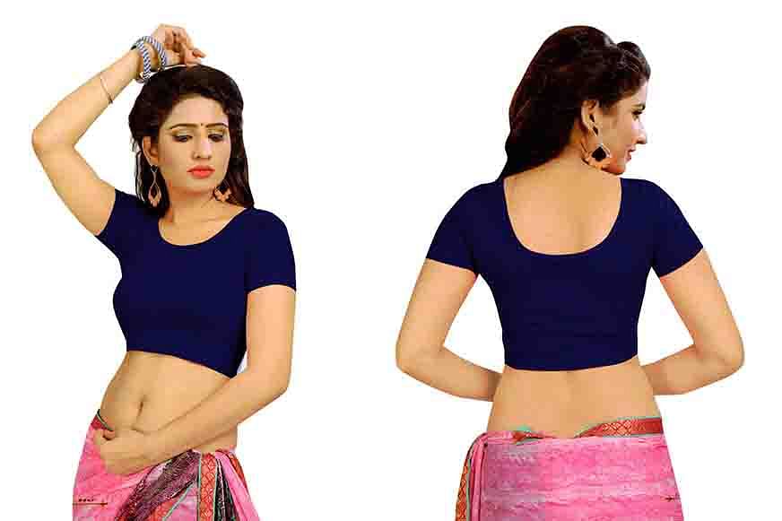 FANCY HC-36-NAVY BLUE HALF SLEEVES STRETCHABLE FANCY SAREE BLOUSE