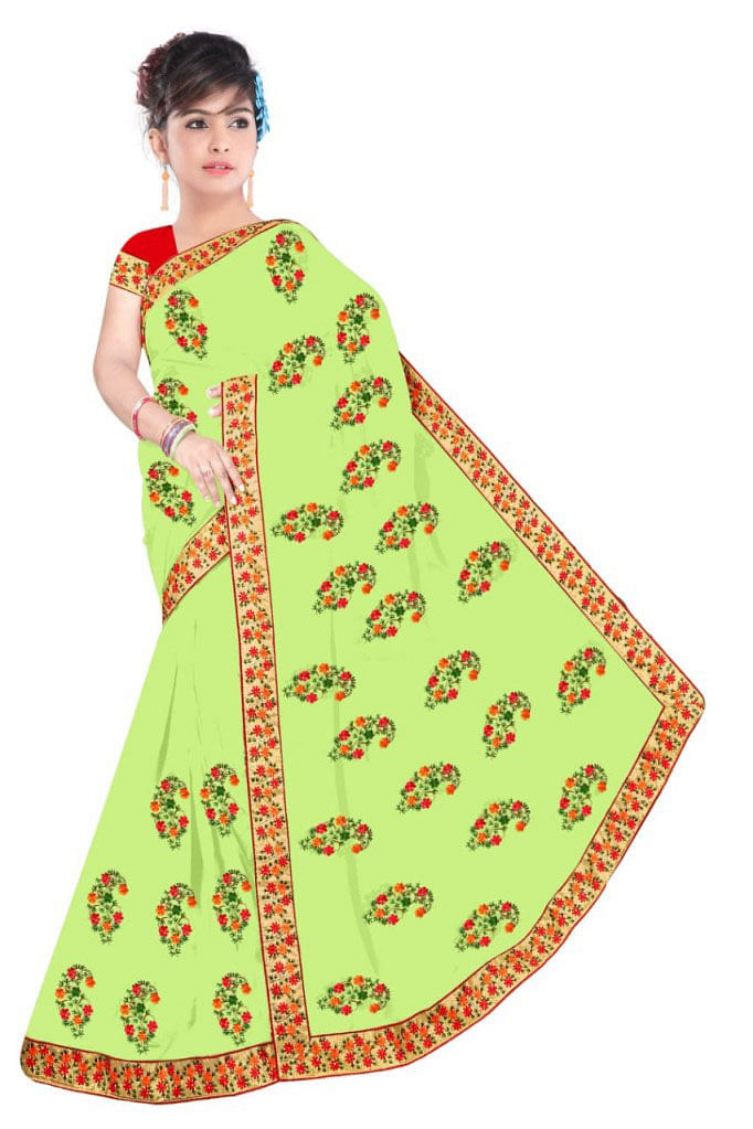 WOMEN SAREE WITH BLOUSE-PARROT GREEN-DF NIDHIWAN 2019