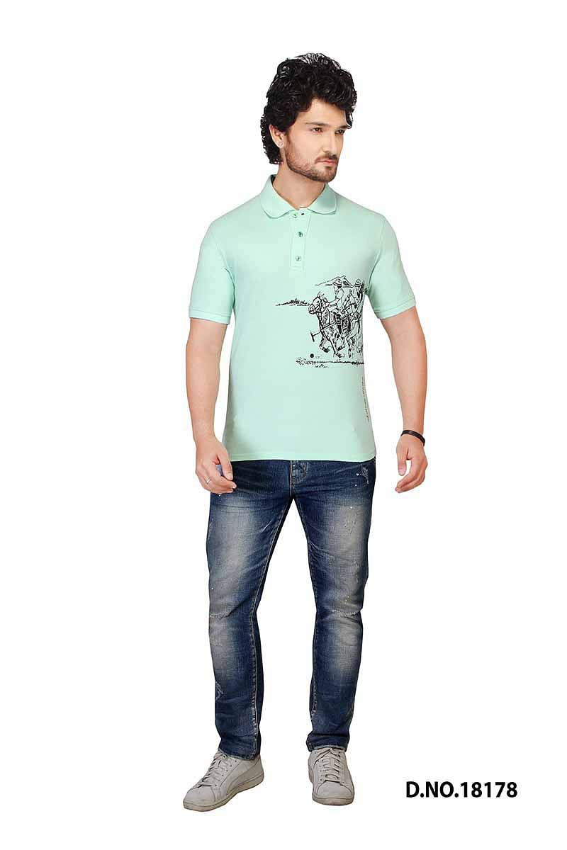 RE FPT HORSE-SEA GREEN POLO T SHIRT