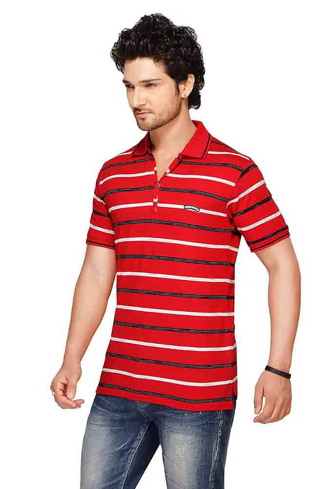 RE STRIPE D 19-RED POLO T SHIRT
