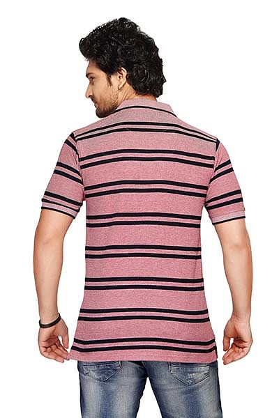 RE STRIPE D 20-NAVY PINK POLO T SHIRT WITH POCKET