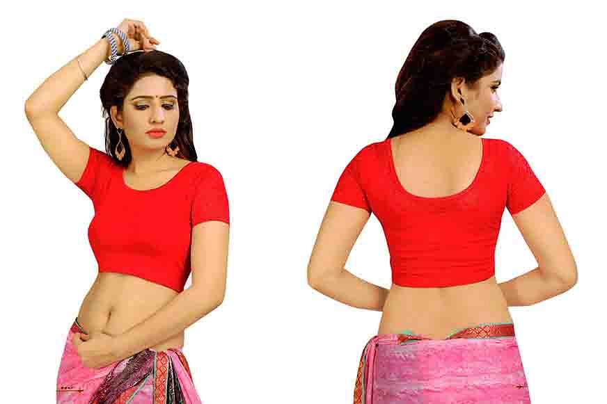 FANCY HC-36-RED HALF SLEEVES STRETCHABLE FANCY SAREE BLOUSE