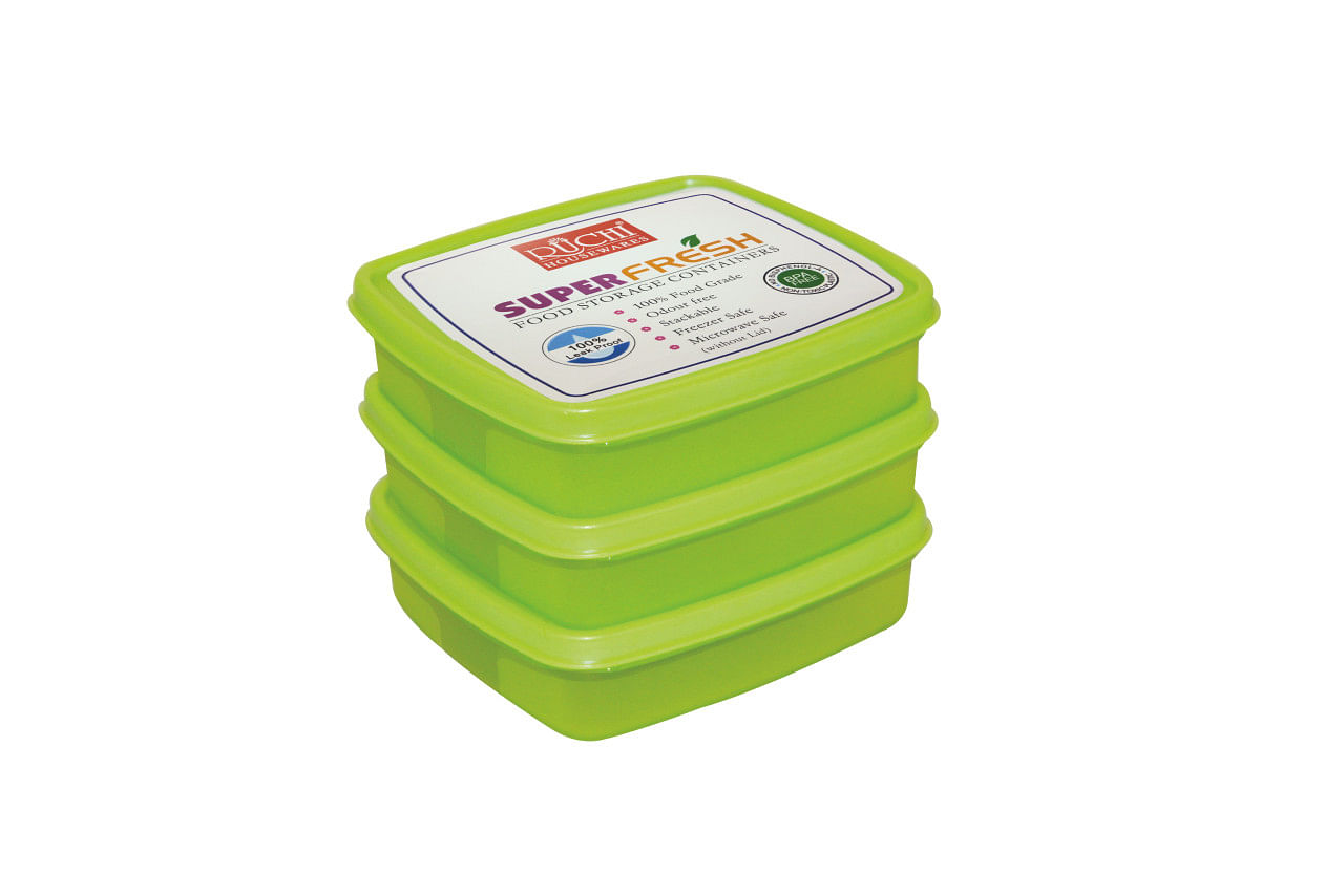 SQUARE CONTAINER  400 ML(SET OF 3) SHADE-GREEN
