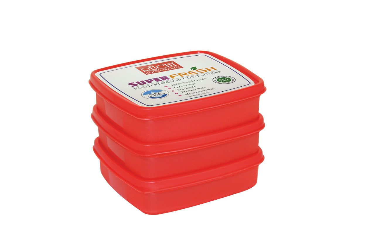 SQUARE CONTAINER  400 ML(SET OF 3) SHADE-RED