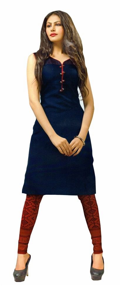 SanFash Barbie Girl - 1002 Navy/Red Stitched Kurti