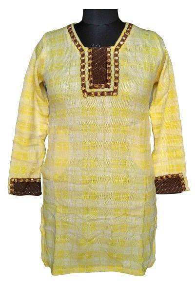 Musted Yellow Coloured Woollen Kurti with Resham work for women | Women, Yellow  kurti, Fashion