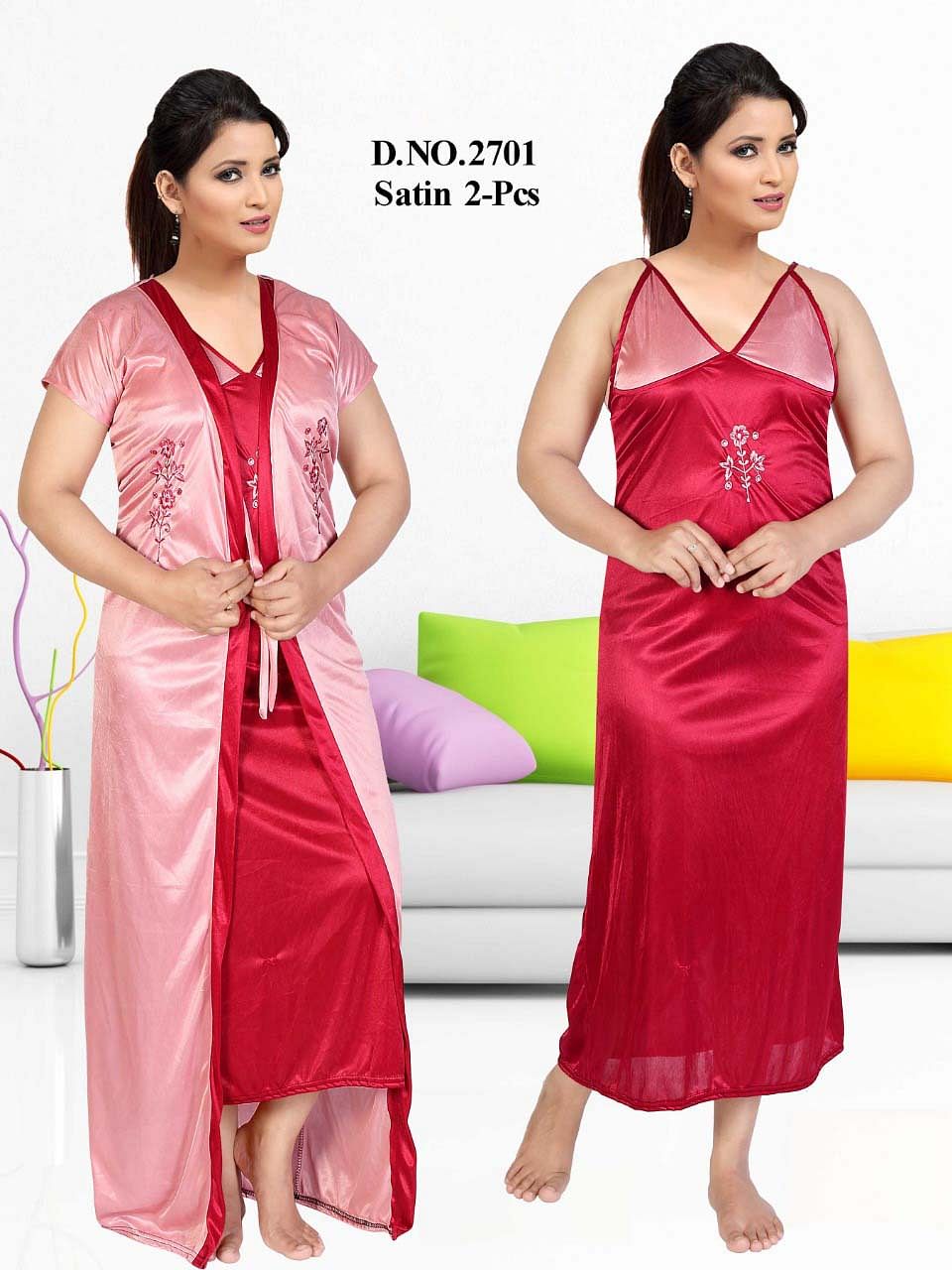 SATIN TWO PIECE NIGTHY-MAHROON-KC JUNE 2701