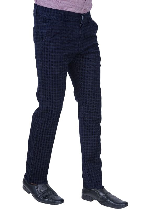 UTD 20 - Blue  Casual Cord Self Checks Trousers